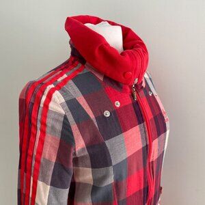 Adidas Womens Checkered zip up Jacket Red & Navy Plaid Full Zip Medium